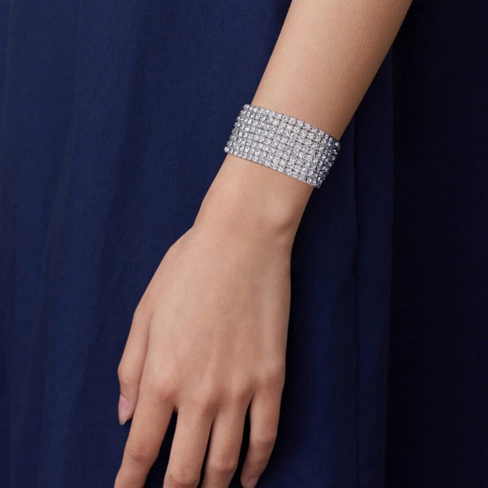 Gorgeous Silver Stackable Rhinestone Bracelets Fo… - image 4